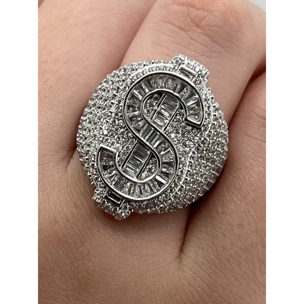 REL 925 Sterling Silver C Z Dollar Sign Ring Size 10